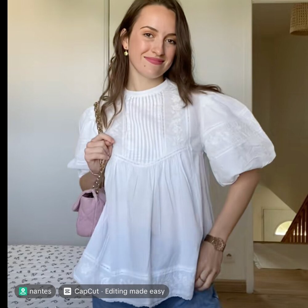Zara  ZW COLLECTION EMBROIDERED ROMANTIC BLOUSE S Oyster-white  Ref 5107/253